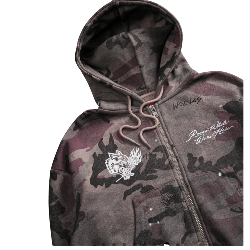 Darc Sport Civil Regime Roses While We're Here Camo Cropped Zip Hoodie Medium - Picture 3 of 6